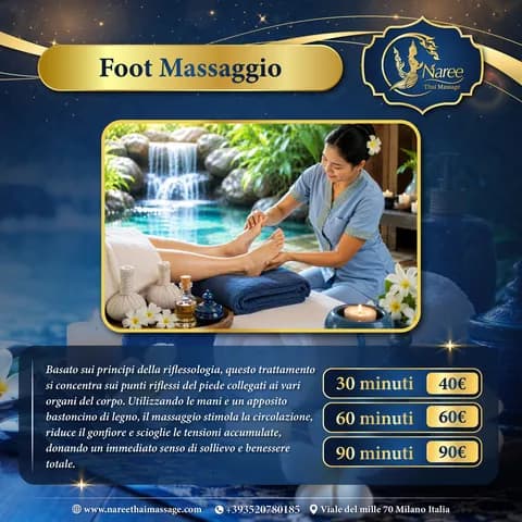 Listino prezzi Foot Massaggio - 30 min 40€, 60 min 60€, 90 min 90€